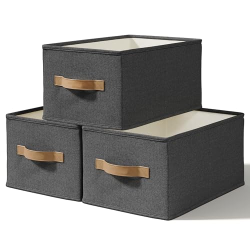 LayerSpace 3 Pack Fabric Storage Bins for Shelves | 14¾" L*10¼" W*8¼" H Closet Storage Bins | Collapsible Closet Organizers for Clothes | Linen Clothes Bins | Black - color: Black, size: 3pcs-14.75"x10.25"x8.25"