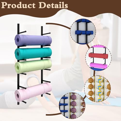 Yoga Mat Storage Rack, Wall Mounted Yoga Mat Holder, Large Capacity Storage Shelf, Multi-layer Storage, Home Hanging Storage Racks, Suitable for Home, Yoga Studio, Gym, School(Black,3-Tier) - color: Black, size: 3-Tier