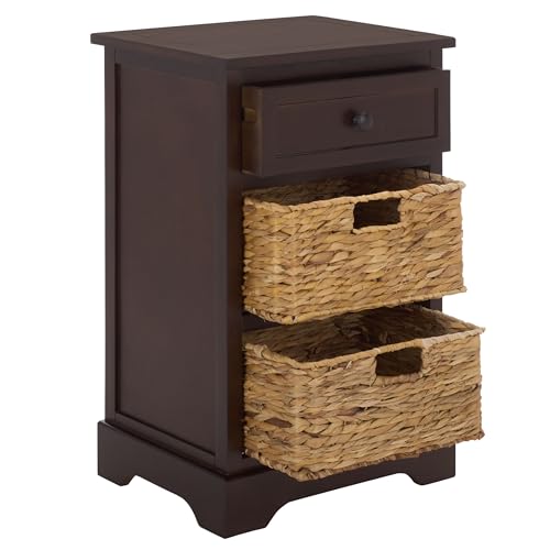 SAFAVIEH Home Collection – Carrie Dark Chocolate 3-Drawer Storage Side Table, Mixed-Material Cottage Design, Fully Assembled (AMH5700H) - color: Dark Chocolate