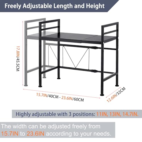 PUSDON Expandable Microwave Oven Rack, 2-Tier Countertop Baker's Rack Style Shelf, Heavy Duty Carbon Steel Stand with 3 Hooks, 160lbs Weight Capacity for Kitchen Organization, Matte Black - color: Matte Black, size: H-frame 2 tier