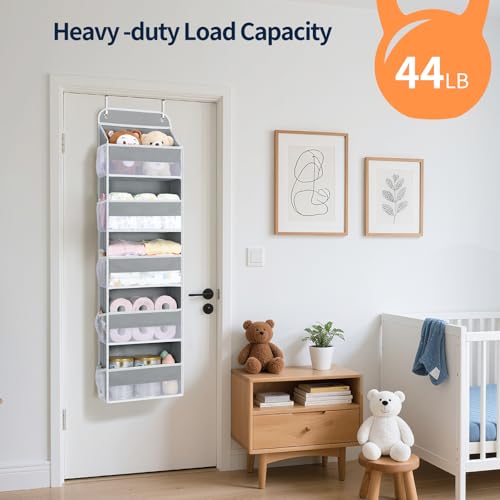 Yecaye Over The Door Organizer Storage, 5-Tier Heavy Duty Door Organizers Hanging with 10 Side Mesh Pockets, 44 lbs Load Capacity Behind Door Storage for Bathroom Nursery Bedroom Dorm Closet,Grey,1Pc - color: Grey, size: 5 Tier