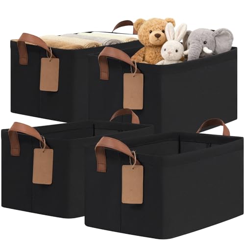 CHICVITA 4 Pack Storage Baskets for Shelves, Collapsible Fabric Closet Storage Bins with Metal Frame, Towel Organizer for Living Room, 14.8" x 10.3" x 8.3", Black - color: Black, size: 20L (14.8"L x 10.3"W x 8.3"H)