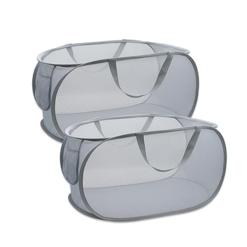 Pop Up Laundry Hamper,Collapsible Horizontal Baskets with Handles & Side Pocket,Foldable Sturdy mesh for Laundry Room,Bathroom,Kids Room,College Dorm or Travel (Double Grey) - color: Double Grey