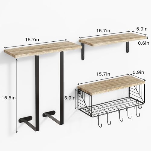 Fixwal Bathroom Floating Shelves Over Toilet Wall Shelves Set with Towel Storage Rack for Bathroom Organization & Wall Decor(Rustic Brown)