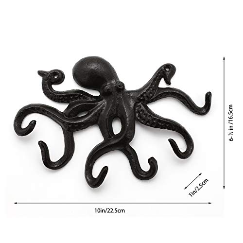 Key Holder for Wall, Octopus Coat Hooks Wall Mounted Towel Hooks, Heavy Duty Key Hooks Decorative with 6 arms - color: Black