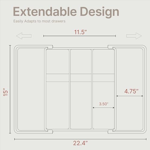 Black Expandable Utensil Drawer Organizer 1 Pack, Adjustable 13” to 22.4”, 5 Compartment Silverware Organizer for Kitchen Utensils, Spatulas, Cutlery, and Tools, Easy to Clean, Durable, and BPA-Free - color: Black, size: 5 Comp'ts (Pack of 1)