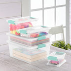 Sterilite Clip Box, Stackable Small Storage Bin with Latching Lid, Plastic Container to Organize Office, Crafts, Clear Base and Lid, Large, 1-Pack - size: Large, style: 1 Pack