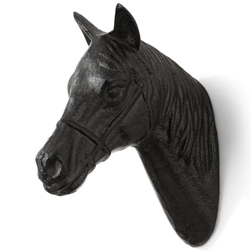 Cast Iron Horse Head Wall Hook, Western Decorative Hook, Equestrian Tack Room Decor Bridle Hook for Barn Stable Stall Door, and Coats, Performs Good in Any Home or Office Space - color: Horse Head Rustic Black