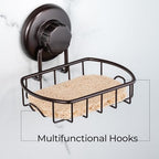 HASKO Suction Cup Soap Dish for Shower Wall, Rustproof Stainless Steel, Shower Soap Holder with Hooks, Includes Optional No Drill Adhesive Mount for Bathroom and Soap Saver, Bronze - color: Bronze