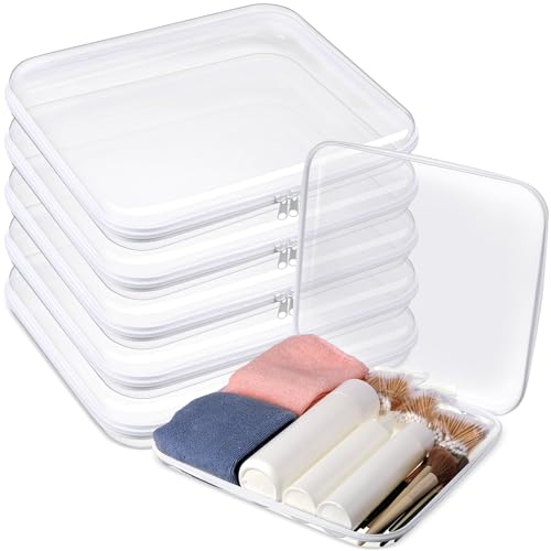 Sanwuta 6 Pcs Clear Hard Zipper Case Plastic Zipper Pouches Transparent Makeup Bag Pencil Case Pouches Toiletry Diaper Bag for Travel Toy Storage Organizer Bins(White,13.78 x 11.81 x 2 Inch) - color: White, size: 13.78 x 11.81 x 2 Inch