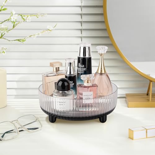 Anyoifax 360 Rotating Makeup Organizer Perfume Tray Skincare Holder Spinning Cosmetic Storage Bathroom Countertop Organizer Lazy Susan Turntable for Dresser, Vanity, Kitchen, Small Black - color: Black, size: 9"