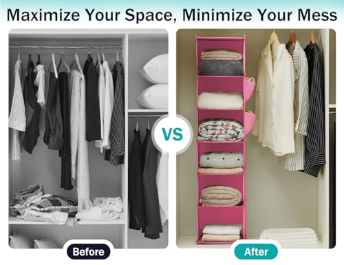 YOUDENOVA Hanging Closet Organizer, Closet Hanging Storage Shelves (Pink) - color: Pink