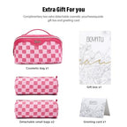 BOYATU Travel Makeup Bag for Women: Large Cosmetic Bag Set of 3 - PU Leather Make up Bag with Compartments - Compact Waterproof Toiletry Bag with Divider & Handle (D-4-Red) - color: D-4-Red