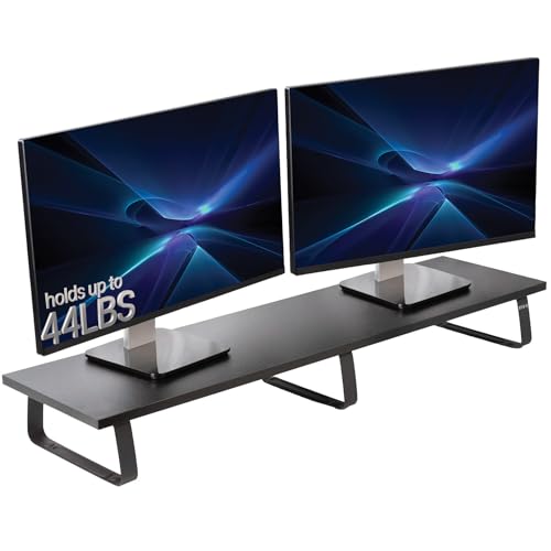 VIVO 39 inch Extra Long Monitor Stand, Wood & Steel Desktop Riser, Dual Screen, TV, Keyboard, Laptop, Ergonomic Desk and Tabletop Organizer, Black, STAND-V000DL