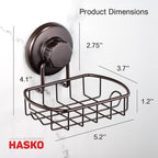 HASKO Suction Cup Soap Dish for Shower Wall, Rustproof Stainless Steel, Shower Soap Holder with Hooks, Includes Optional No Drill Adhesive Mount for Bathroom and Soap Saver, Bronze - color: Bronze