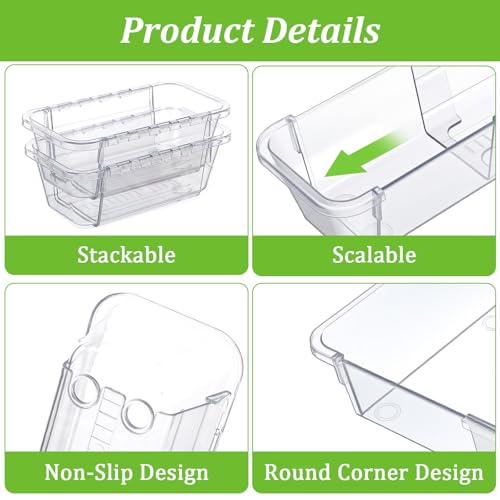 15-Piece Extendable Drawer Organizer Set, 2-Size Adjustable Clear Plastic Storage Bins for Bathroom Vanity, Makeup, Kitchen Utensils & Office Supplies