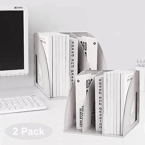 SAYEEC 2Pcs Magazine Holder Plastic File Sorter Binder Holder for Desk Folder Organizer Stand Book Shelf Dividers Vertical Filling Storage Rack Desktop Bookshelf Display Box for Office School (Grey) - color: 2 Pcs Grey-3 Sections