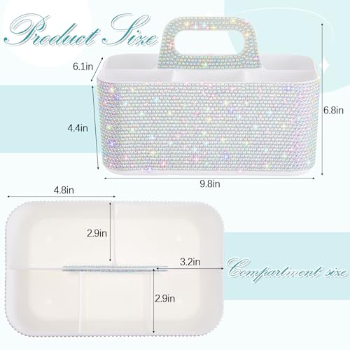 Marspark Bling Makeup Caddy Organizer with Handle, Sparkly Art Craft Holder, Glitter Bathroom Hair Caddy, Shimmer Pen Pencil Holder for Women Desk Organizer, Bling Gifts for Women(White,AB Diamond) - color: White, style: AB Diamond