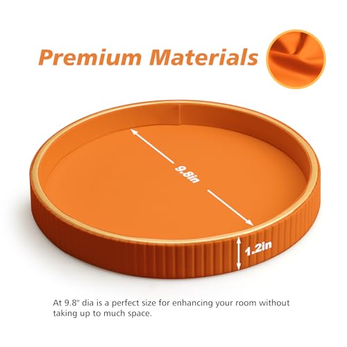 SANZIE Leather Tray Desktop Storage Organizer Premium Serving Trays Decorative Tray Valet Trays for Sundries Cosmetics Phone Wallet Cutlery (Orange Disc) - color: Orange Disc