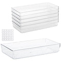 Ohlove 6Pcs Clear Plastic Drawer Organizers Tray 12" x 6.2" Storage Bins with 25Pcs Non-Slip Pads for Makeup, Jewelries, Kitchen Utensils, Bathroom and Office - size: 12"x6"
