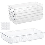 Ohlove 6Pcs Clear Plastic Drawer Organizers Tray 12" x 6.2" Storage Bins with 25Pcs Non-Slip Pads for Makeup, Jewelries, Kitchen Utensils, Bathroom and Office - size: 12"x6"