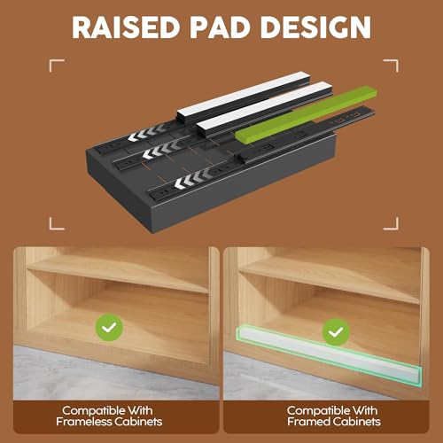 Seinloes 2 Pack Expandable Pull Out Cabinet Organizer 21" Deep with Raising Pad for Framed Cabinets,Upgrade 3 Slide Rails Slide Out Drawers,Roll Out Shelves Adhesive,Adjustable Width 9"-14.1" Black - color: Black, size: 21"D x 9"-14.1"W(2Pack)