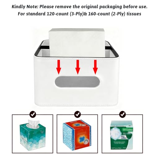 PU Leather Tissue Box Cover Square - Multifunctional Tissue Box Holder with Storage, Tissue and Remote Control Holder Organizer with Compartments for Bedroom Nightstand, Desk, Living Room (White) - color: White
