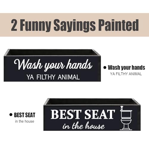 Bathroom Decor Box, Toilet Paper Basket 2 Sides Signs Farmhouse Bathroom Toilet Basket Tank Topper Rustic Farmhouse Home Decor for Livingroom Kitchen（One Black Box） - color: Black