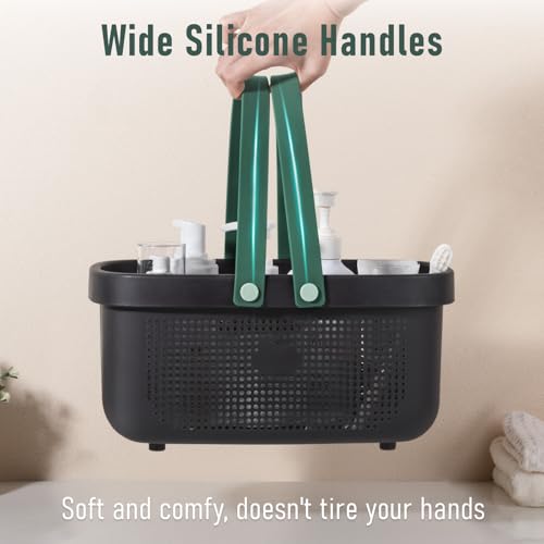 JiatuA Plastic Storage Basket with Handle Portable Shower Caddy Tote Organizer Basket Bin for Bathroom Kitchen Dorm Room Bedroom, Black Green - color: Black Green, size: Large