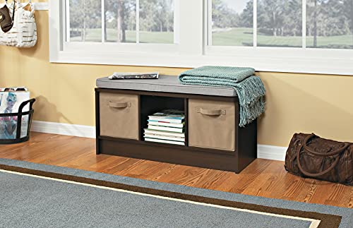 ClosetMaid 1632 Cubeicals 3-Cube Storage Bench, Espresso with Gray Cushion - color: Espresso With Gray Cushion