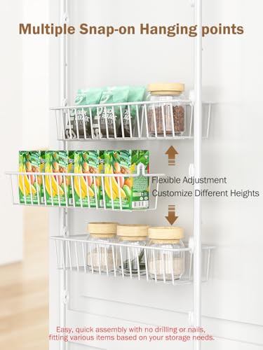 Delamu Over The Door Pantry Organizer, 8-Tier Pantry Door Organizers and Storage with Adjustable Basket, Metal Hanging Spice Rack, Seasoning Organizer, Door Organizer for Home Kitchen Bathroom, White - color: White, size: 8 Tier