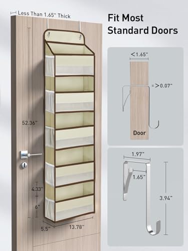 Yecaye 1 Pc 5 Tier Over the Door Organizer with 15 Pockets | 44lb Load Over the Door Storage | No Sagging Closet Organizers and Storage | Versatile Nursery Hanging Organizers for Home Dorm - Beige - color: Beige, size: 5 Tier