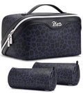 BOYATU Travel Makeup Bags Cosmetic Organizer Bag: 3 Pcs Set Large Capacity Make up Bag with Compartments - Waterproof Leather Toiletry Bags with Handle for Women (B-Blue) - color: B-Blue