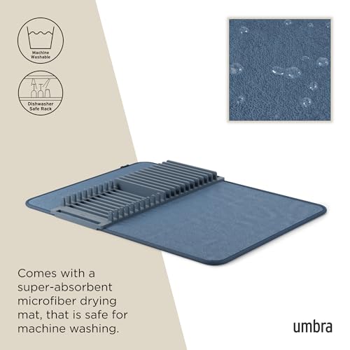Umbra Udry Dish Rack and Microfiber Drying Mat – Space-Saving Design Folds Up for Easy Storage, Basic Rack, Slate Blue - color: Slate Blue, style: Basic Rack