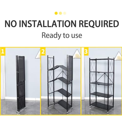 Life Hacks 2pcs 4-Tier Foldable Shelves for Storage, No Assembly Required, Folding Shelf Unit Pantry Shelves with Wheels, Metal Shelving Storage Rack Shelf for Kitchen Garage Home