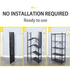 Life Hacks 2pcs 4-Tier Foldable Shelves for Storage, No Assembly Required, Folding Shelf Unit Pantry Shelves with Wheels, Metal Shelving Storage Rack Shelf for Kitchen Garage Home
