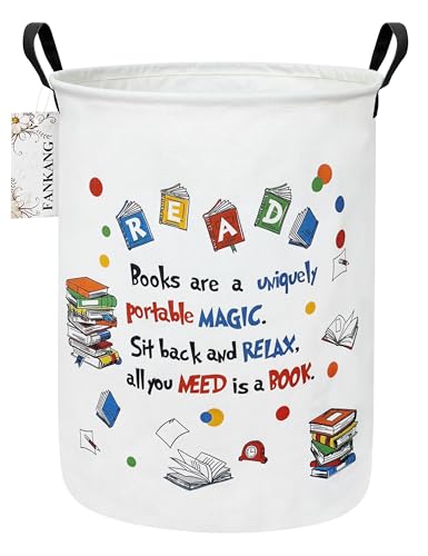 FANKANG Storage Basket, Nursery Hamper Canvas Laundry Basket Foldable with Waterproof PE Coating Large Storage Baskets for Kids Boys and Girls, Office, Bedroom, Clothes,Toys(Reading) - color: Reading