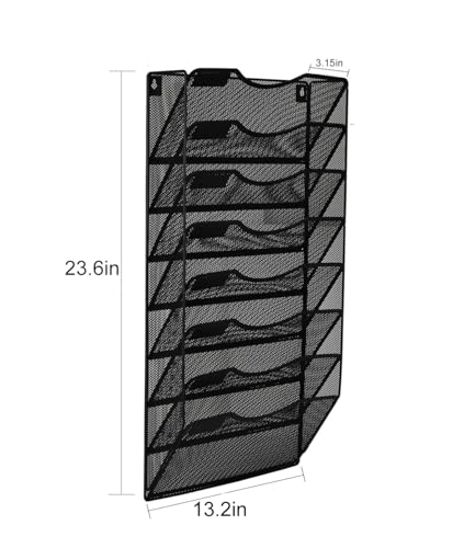 EasyPAG 8 Pocket Mesh Wall File Organizer, Hanging Paper Folder Holder with Classify Label, Vertical Wall Mount Mail Organizer for Office Home Classroom, Black - color: Black, size: 8 Tier