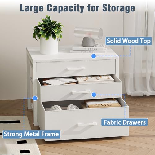 Closet Drawers Set of 2, White Closet Organizer with 3 Fabric Drawers, Stackable Storage Drawers for Closet, Bedroom, Dorm (White)