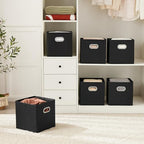 MAX Houser Fabric Storage Bins Cubes Baskets Containers with Dual Plastic Handles for Home Closet Bedroom Drawers Organizers (Black) - color: 12 black