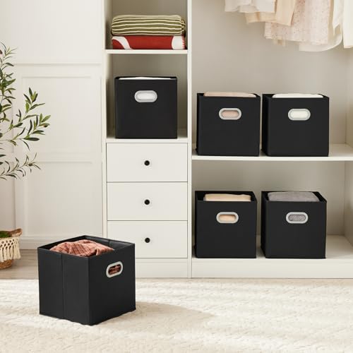 MAX Houser Fabric Storage Bins Cubes Baskets Containers with Dual Plastic Handles for Home Closet Bedroom Drawers Organizers (Black) - color: 12 black