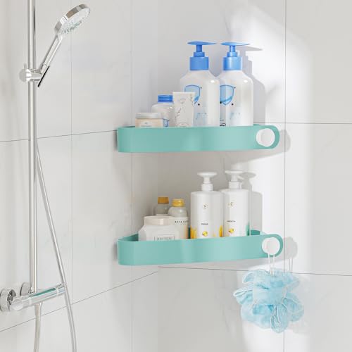 Sotfamily Plastic Shower Caddy Corner (For 90° Only), 2 Pack Adhesive Corner Shower Shelves for Bathroom Organizers and Storage, Turquoise - color: Turquoise, size: 2 Pack