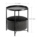 danpinera Round Side Table with Fabric Storage Basket, Metal Small Bedside Nightstand Removable Tray Top for Living Room, Bedroom, Nursery, Laundry, Ink Black - color: Ink Black