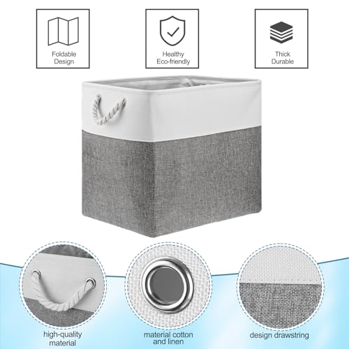 meekoo 8 Pack Collapsible Storage Bins Fabric Storage Bins Polyester Fabric Baskets with Handles Linen Closet Organizer for Shelf Home Closet Towels Toys(17 x 12 x 15 in,Gray White) - color: Gray White, size: 17 x 12 x 15 In