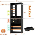 Besiost Closet System, 4.2–8.8 FT Closet Organizer with 2 Wooden Drawers and Shelves, Walk-in Closet System with 5 Hang Rods, Built-in Reach in Closet Tower, Can Fit 60 to 96 inch, Black - color: Black