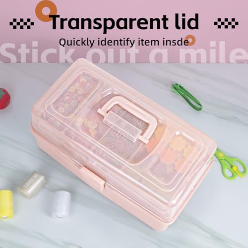 TERGOO 14in 3-Layer Multipurpose Craft Organizers and Storage with Adjustable Dividers, Portable Tackle Box, Folding Art & Craft Case for Medicine, Tool, Sewing Organizer (Pink, X-Large) - color: Pink, size: X-Large