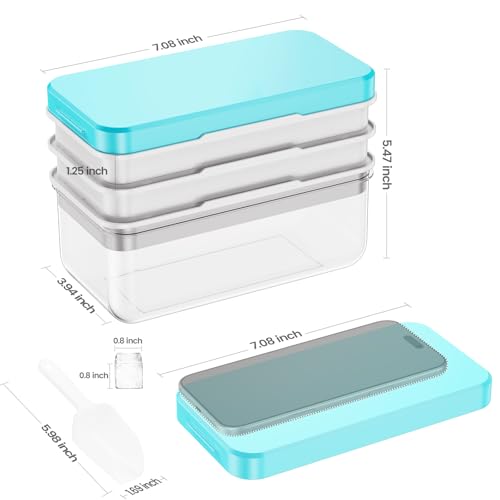 0.8“ Ice Cube Tray with Lid and Bin, PHINOX 84 pcs Ice Trays for Freezer, Ice Cube Trays for Freezer with 3 trays, Container, Lid & Ice Scoop, BPA Free(28Pcs/Tier)) - color: Blue, size: 0.8"-3tier