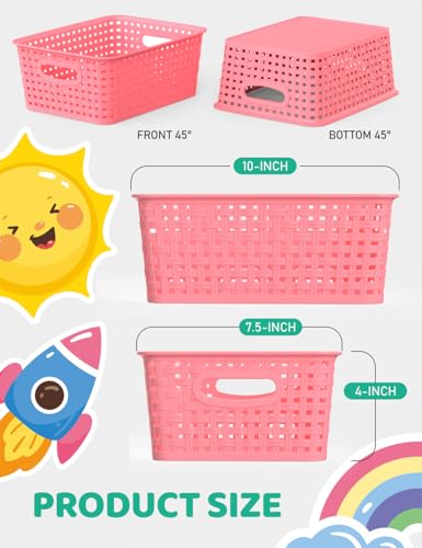 WYT 6-Pack Plastic Small Shelf Storage Weave Baskets Organizing for Cabinets and Pantries, Pink - color: Pink, size: 6-Pack