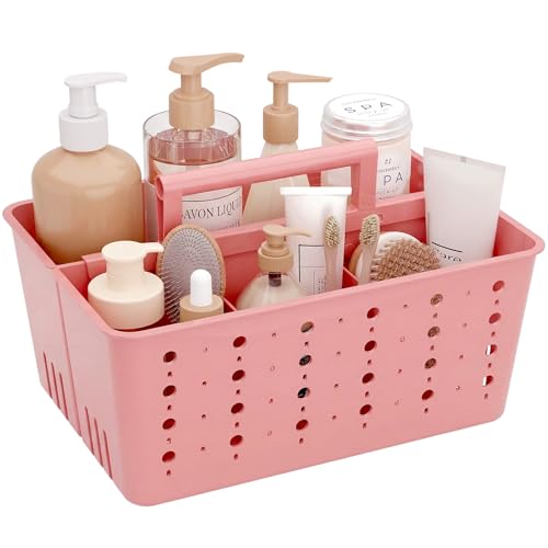 Lifewit Shower Caddy Portable, Cleaning Supplies Caddy Organizer with Handle and Adjustable Dividers, Plastic Shower Basket for Dorm Room Essentials, College, Bathroom, Pink, 1 Pack - color: Pink
