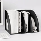 SAYEEC Sturdy Magazine Holder 4 Compartments Plastic Desktop File Organizer File Dividers Office Organizer Storage Document Magaizne Rack Display Box (Black) - color: Black-4 Sections